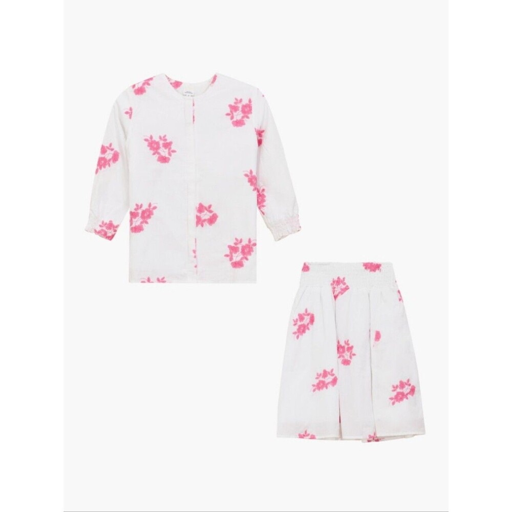NEW Clo Flower Embroidered Cotton Top & Skirt Set - White & Pink - Size 14 Girls